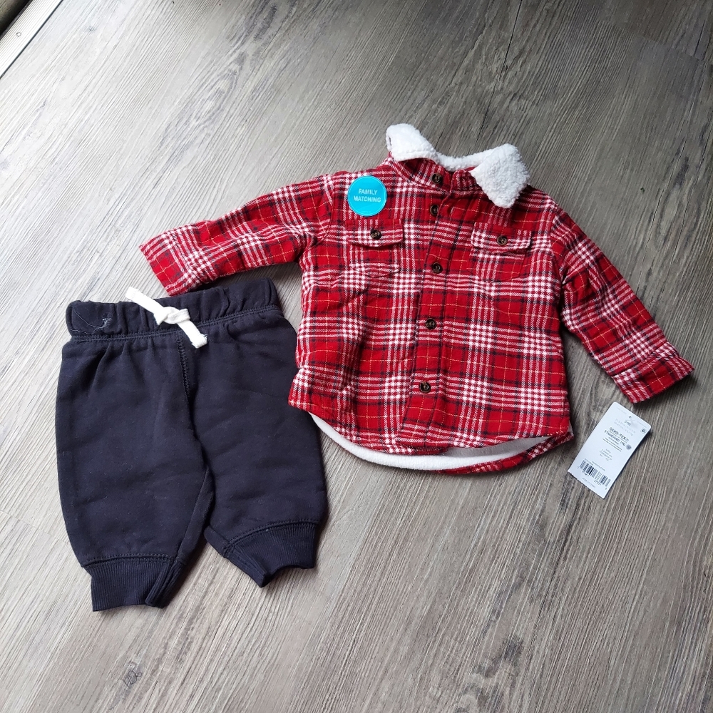 Carter's Outfit Set of 3M Buffalo Plaid Red and White Jacket and Pants